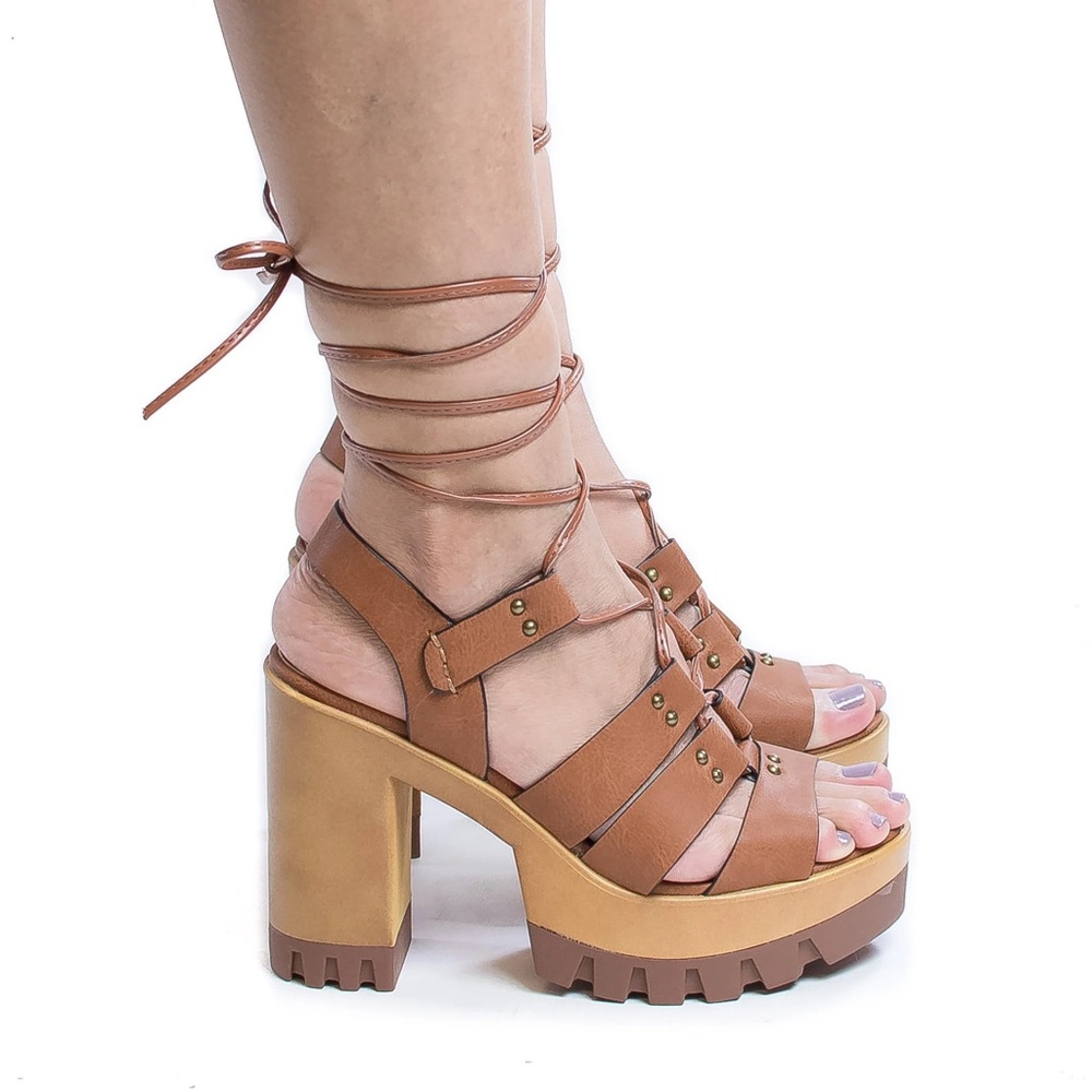 Wild Diva - Corset Lace Up Sling Back Lug Sole Platform Chunky Heels size 8 M
